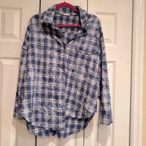 Distressed Plaid Long Sleeve Button-up